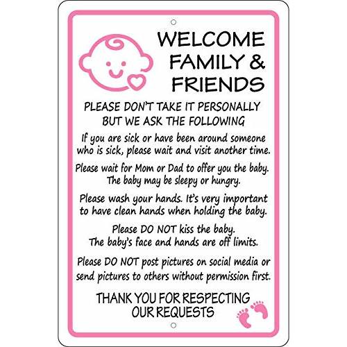 Retro Metal Tin Sign Rules for Visiting New Baby Alum Sign New Parents, Nursery, Visitors Sign for Outdoor & Indoor Wall Poster Home Bar Shop Coffee Vintage Sign Gift 12X8 in