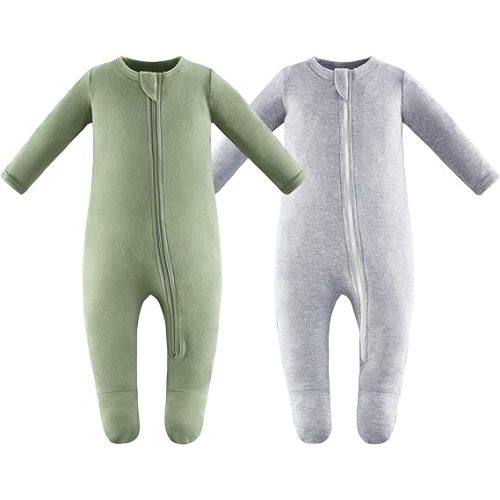 Owlivia Organic Cotton Baby Pajamas, Boys Girls Zip Front Sleep 'N Play Pjs, Footed Sleeper, Long Sleeve