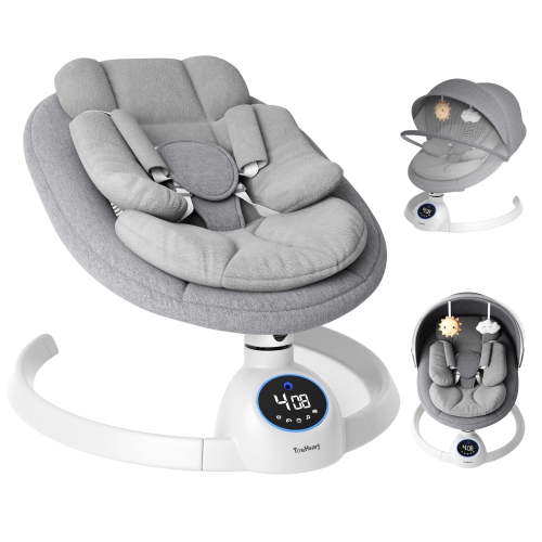 TouHeart Baby Swing, Electric Infant Rocker with Bluetooth & Remote, 5 Speeds, 10 Lullabies,Gray