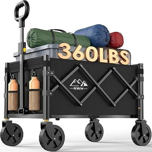NWH Collapsible Wagon Cart with Wheels Foldable, 360LBS Large Capacity Portable Folding Utility Heavy Duty Beach Wagons Cart with All-Terrain Wheels for Groceries Shopping, Camping, Sports, Garden