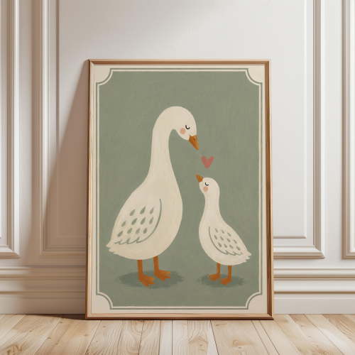Vintage Goose Nursery Print, Mama and Baby Goose Wall Art, Cottagecore Nursery Decor, Whimsical Goose Poster, Neutral Farmhouse Nursery Art , Poster Print Only