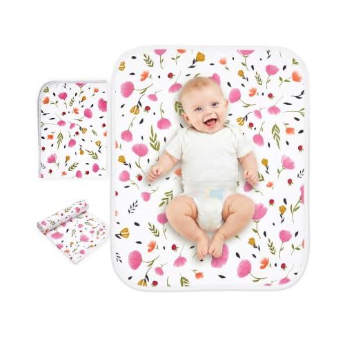 Portable Baby Changing Pad, Waterproof Diaper Changing Mat, 30"x24" | Ultra-Soft Cotton Surface, Skin-Friendly Bedpad, Crib Protection for Newborn Girls, Home & Travel Daily Use, Purple Flower