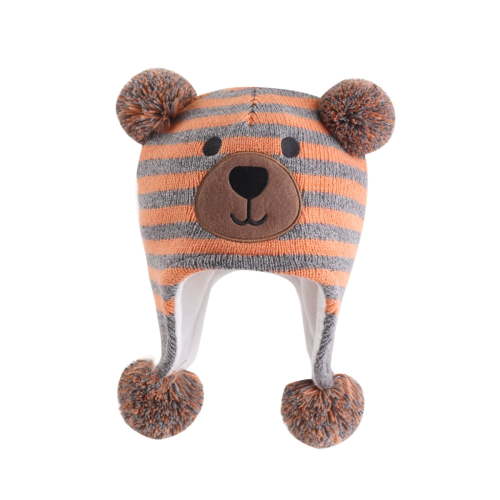 Penkiiy Baby Boy Hat Winter Fleece Lined Hat Knit Earflap Kids Caps Infant Toddler Hats for Baby Girls with Pom Pom M Orange