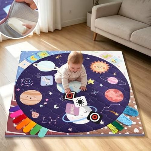 Developmental Baby Play Mat, 50x50 Playpen Mat with Removable Cover