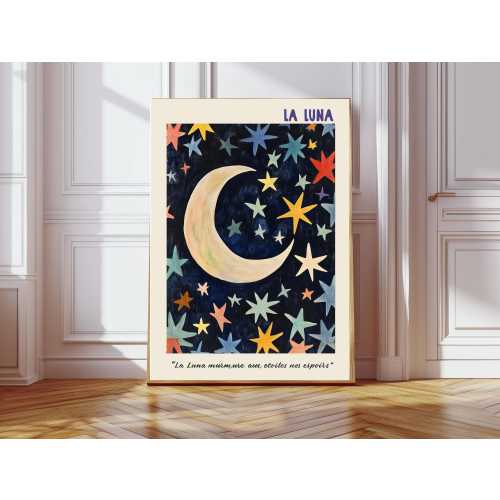 Moon and Stars art print, moon Print, Stars Print, Moon quote print, typography print, inspirational quote print, la luna print, kids room