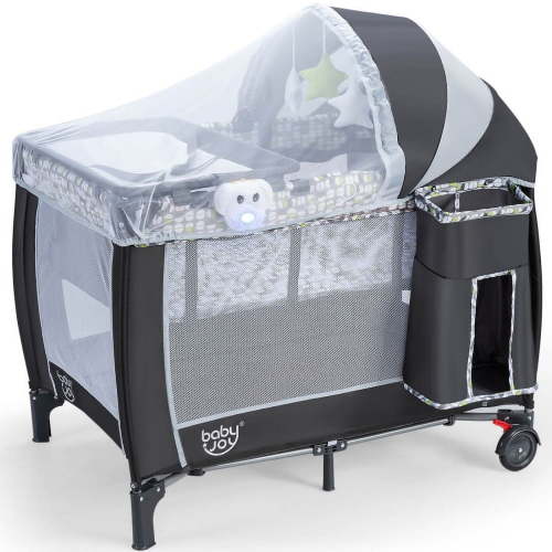 Resenkos 4-in-1 Portable Baby Playard with Changing Station and Net, Portable Bassinet for Baby for Babies and Toddlers