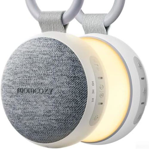 Momcozy Portable Sound Machine with Night Light, White Noise Sound Machine for Baby, 20 Soothing Sounds, Sound Therapy, Long-Lasting Power, Timer, Clips on Stroller, Grey