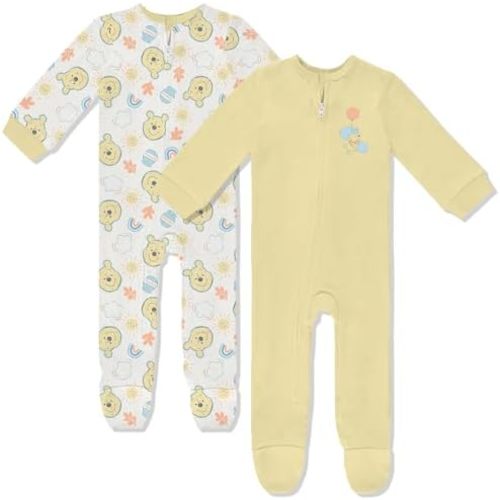 Disney Baby Onesies 2 Pack Zip-Up Sleeper - Winnie The Pooh, Toy Story, Lion King, Aristocats - Newborn Girls & Boy's Pajamas