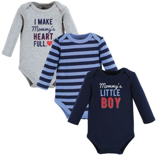 Hudson Baby Infant Boy Cotton Long-sleeve Bodysuits, Mommys Little Boy, 9-12 Months