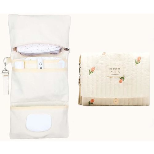 Baby Bag Organizer, Waterproof Mini Diaper, Foldable Mom Travel Set, Diaper Bag Organizer, with Gift for Baby Shower (Flower)