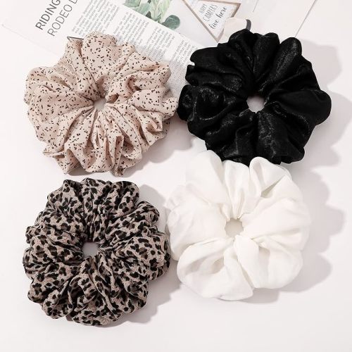 Scrunchies Hair Ties for Women - Big Silk Satin Scrunchie Exra Large Jumbo Gaint Oversized Cute Chiffon Scrunchy for Curl Thick Hair Green Ligas Para el Cabello De Mujer Decorations Gift for Girls