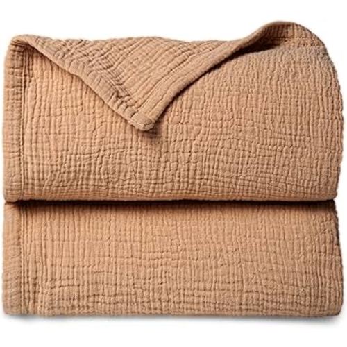 Lulu moon Muslin Baby Blanket Quilt - Crib Blanket for Toddlers 47"× 47" Caramel