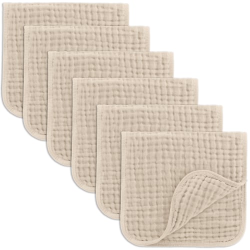 Baby Burp Cloths - 100% Muslin Cotton by Comfy Cubs - Sand / 6-Pack 20”X10”