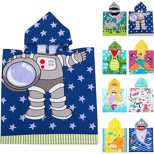 Cute Animal Hooded Beach Towel, Microfiber Bath Towels for Kids Toddler Infant Boy Girl, Animal Towels for Bath Pool Swim Swimwear Summer Beach Cartoon Shower Gifts (24x24 Inch, Astronaut)