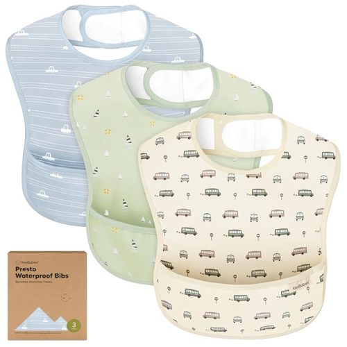 KeaBabies 3-Pack Waterproof Baby Bibs for Eating, Lightweight (Wilderness) | Toddler Feeding Bibs with Large Food Catcher, Mess Proof, Food-Grade, Baby Eating Essentials, Easy to Put On & Clean