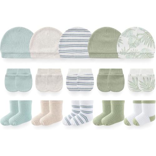 Baby Girls Boys Hats Mittens and Socks Set Cotton Infant Caps Newborn Soft Gloves 0-6 Months