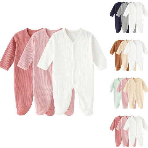THDHVS Newborn Sleepers,3 Pack Ribbed Long Sleeve Footed Toddler Romper Soft Sleepwear for Newborn Boys Girls,Girls Jumpsuit Pink 0-6 Months