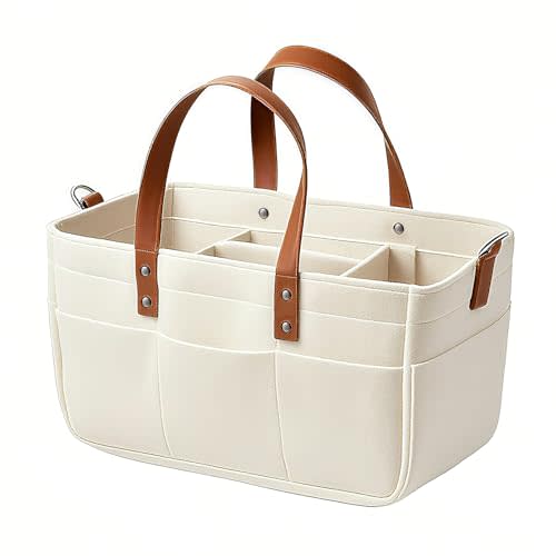 juningxin Nursery Storage Basket - Baby Diaper Caddy Organizer for Diaper Station, Newborn Essentials, Baby Shower Gifts and Registry Must-Haves for Boy or Girl (White)