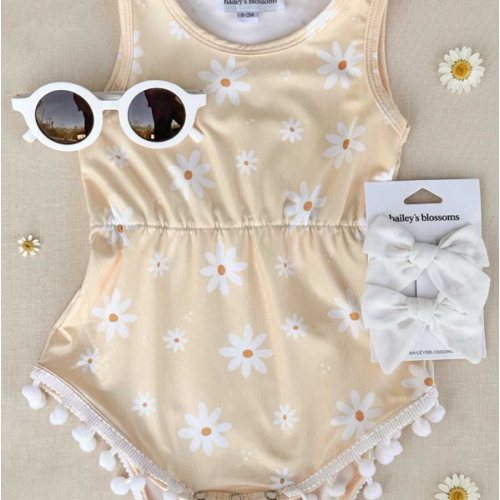 Dillon Pom Pom Romper - Buttercup Daisy – Bailey's Blossoms