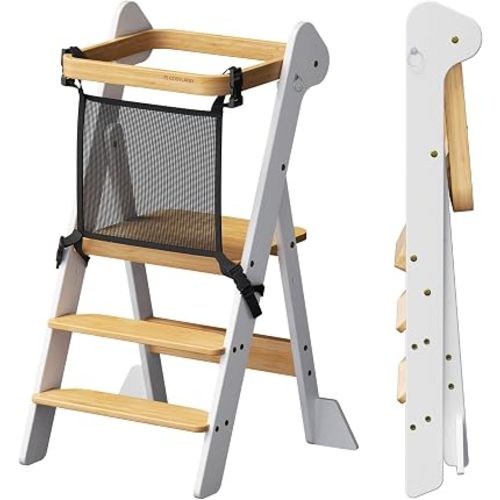 COSYLAND Toddler Tower Standing Foldable Kids Step Stool Kitchen Helper