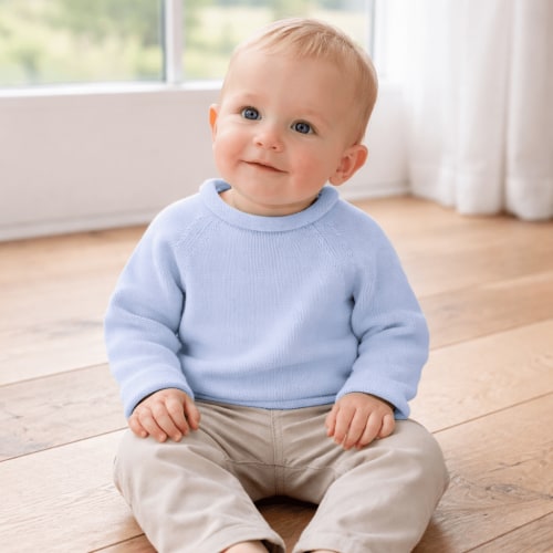 Baby Boy Blue Pima Cotton Raglan Sweater - Magnolia Baby