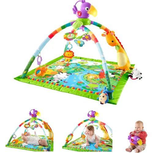 Fisher-Price Baby Playmat Rainforest Music & Lights Deluxe Gym with 10+ Activities & Toys for Developmental Play for Newborns Ages 0+ Months