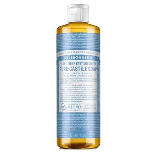 Dr. Bronner's Pure-Castile Magic Soap Liquid (Baby Unscented, 16oz) – Made with Regenerative Organic Certified Oils- For Sensitive Skin, Babies, Face, Hair, Laundry, Dishes, Hand Soap & Body Wash