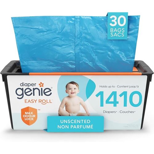 Diaper Genie Easy Roll Refill | 30 Bags Per Refill | Holds Up to 1410 Newborn Diapers | Odor Control | Diaper Pail Refill Bags | Fits Diaper Genie Signature & Platinum Pails