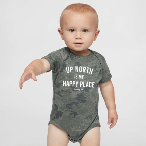 Up North Is My Happy Place - Camo Baby Onesie