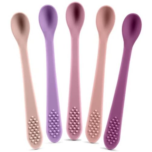Best First Stage Baby Infant Spoons, 5-Pack, Soft Silicone Baby Spoons Training Spoon Gift Set for Infant