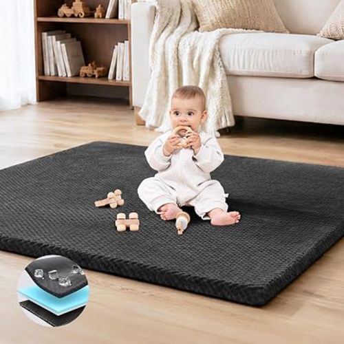 Goyuu Cooling Baby Play Mat 1.18" Thick, 50x50 Playpen Mat with Removable & Washable Cover, Breathable Non-Slip Play Mat Foam Cushion, Ultra Soft Floor Crawling Rug for Kid,Grey