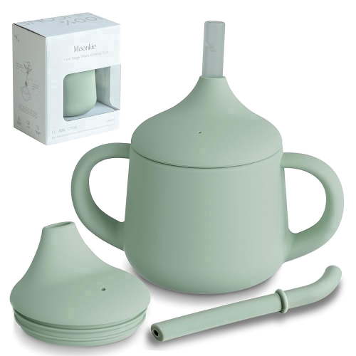 Moonkie Silicone Baby Sippy Cup, 3 Stage Training Cup with Straw and Spout, BPA Free, 4 oz, Ages 4 Months and Up