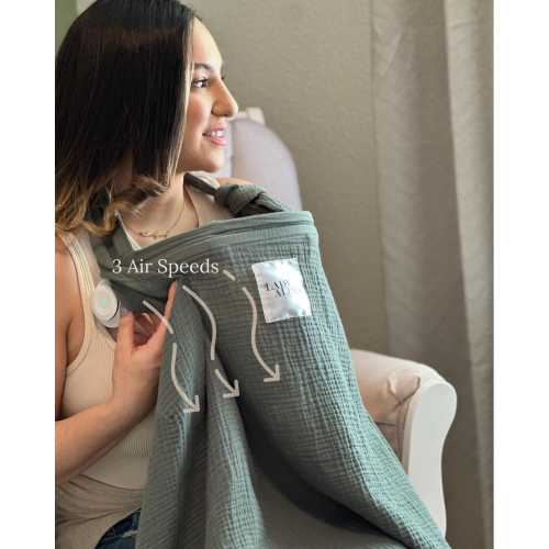 The Nursing Cool Cover | Built-in Fan included!  Keep Baby Cool while Breastfeeding - Baby Registry Gift | Muslin Cotton