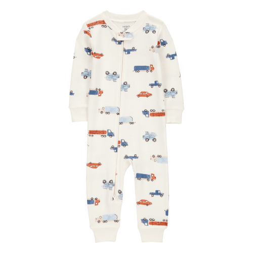 Toddler Boy 1-Piece Cars 100% Snug Fit Cotton Footless Pajamas - Ivory