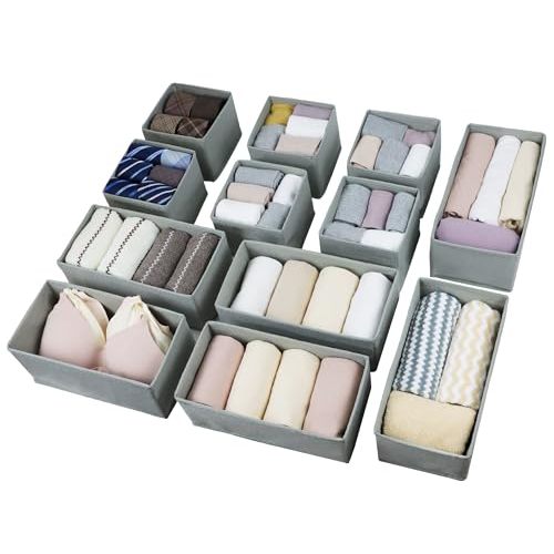 Fordonral Drawer Organizer Clothes, Foldable Fabric Dresser Organizer Closet Organizers and Storage Box for Underwear,Folded Clothes,Baby Clothing,Socks,Bra,Towels,Ties(6M+6S,Gray)
