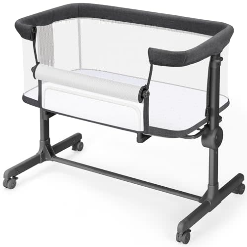 Ezebaby Baby Bassinets Bedside Sleeper - All Mesh Bedside Bassinet with Wheels, 7 Height Adjustable Baby Crib for Infants