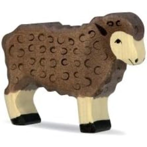 Holztiger Black Wooden Sheep Figurine