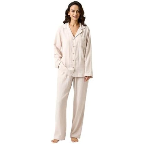 BESTOUCH Women's Pajama Sets 100% Pure Cotton Muslin Linen Feel Sleep Shorts Pjs 2 Piece Soft Sleepwear Lounge Set for Women