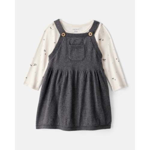 Baby Girl Bow Print Cotton Long-Sleeve Dress Set - Grey | Carter's