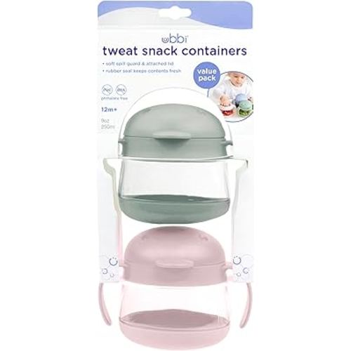 Ubbi Tweat No Spill Snack Container for Kids, BPA-Free Tritan, Toddler Snack Container, Sage & Pink