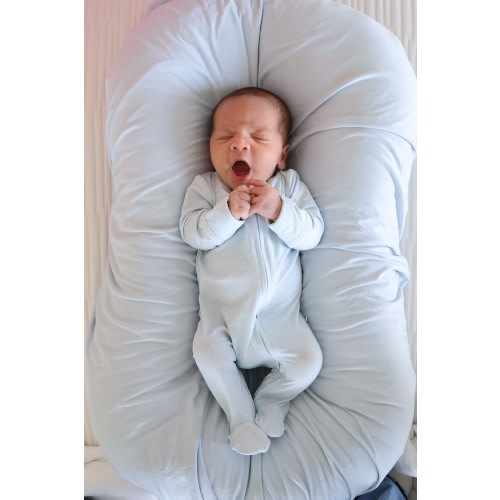 Picot Trim Bamboo Zipper Footie | Baby Blue