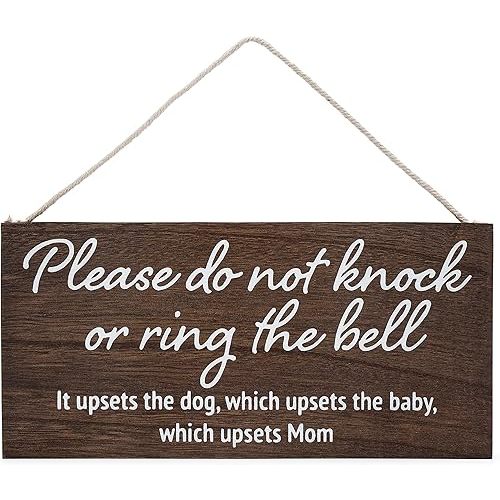 Baby sleeping sign for front door - Please do not knock or ring the bell, it upsets the dog, which upsets the baby, which upsets mom - No soliciting sign for house - Do not ring doorbell sign