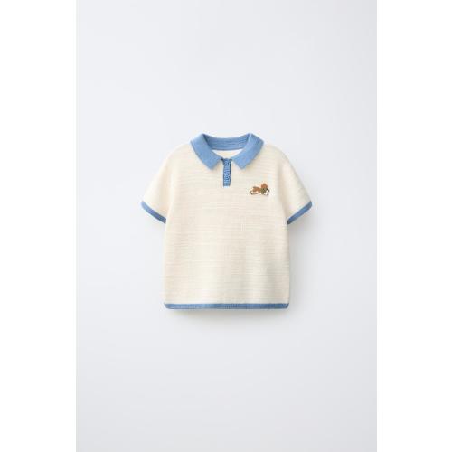 EMBROIDERED DOG KNIT POLO - Ecru | ZARA United States