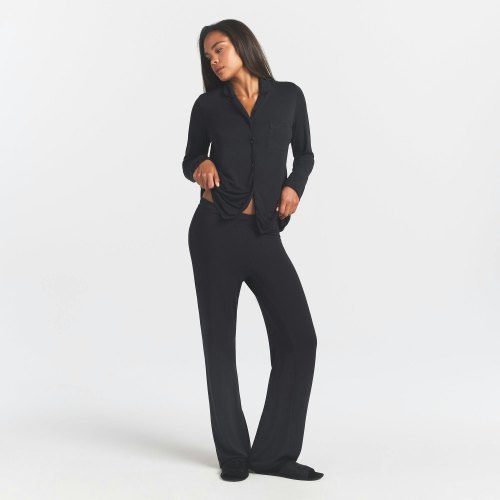 SKIMS SLEEP LONG SLEEVE BUTTON UP SET | ONYX | SKIMS