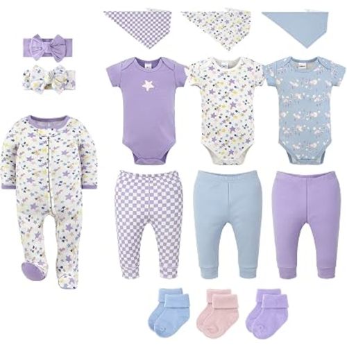 The Peanutshell 15pc Baby Clothes Set - Newborn, 3-6, 6-9 - Sky Sparkle
