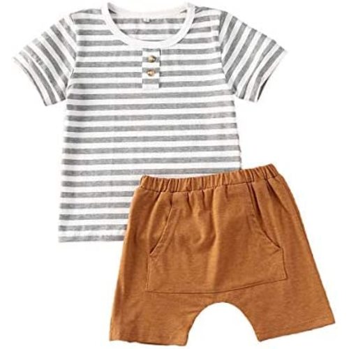 fhutpw Baby Boys 2Pcs Summer Outfits Short Sleeve T-Shirt Tops Elastic Waistband Shorts Set Toddler Clothes