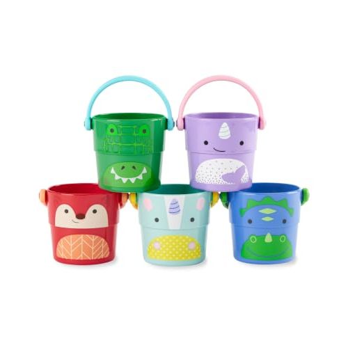 Skip Hop Baby Bath Toy Buckets, Zoo Stack & Pour Buckets, Pastel