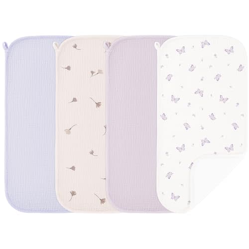 Susurration Muslin Burp Cloths, Soft Baby Burping Cloths for Unisex Boys and Girls, Newborn Essentials Large Extra Absorbent Washcloths, 20x10in, 4 Pack