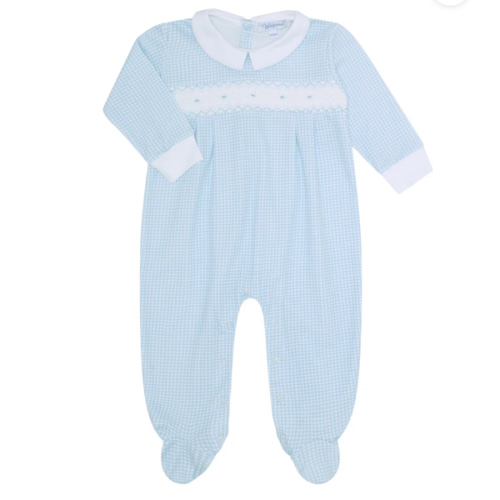 Blue Gingham Smocked Footie