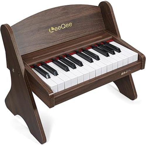 LeeQee Kids Piano Keyboard - 25 Key Wooden Electronic Music Toy for Toddlers, Learning & Education, Perfect Beginner Instrument with Realistic Sound, Dual Power, Music Gift for Boys Girls
